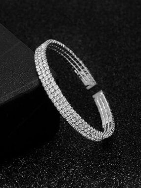 Silver Rhinestone's Cuff Bracelet Wedding Prom Party Chunky Cuban Statement